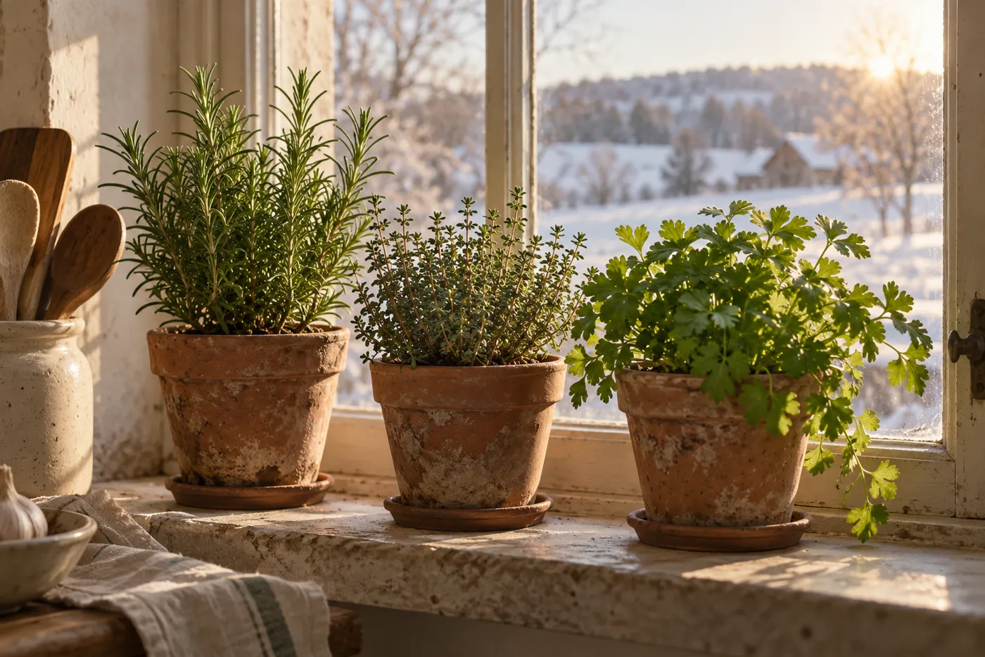 Three Pots, One Window: Keeping Herbs Alive All Winter